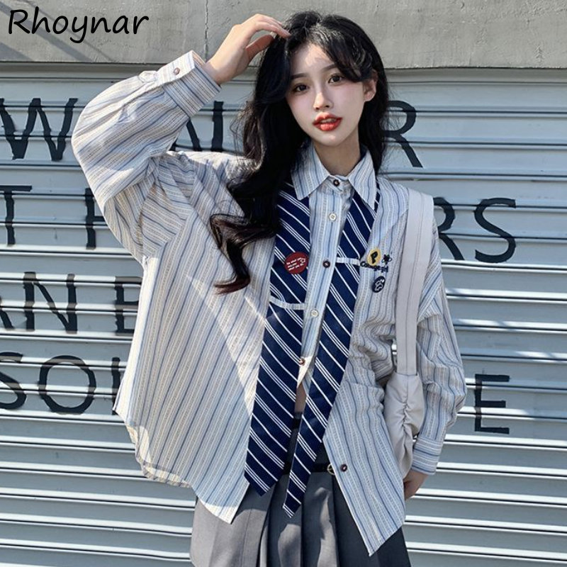 Street Fashion Youth - Striped Shirts Women Baggy Preppy Sweet