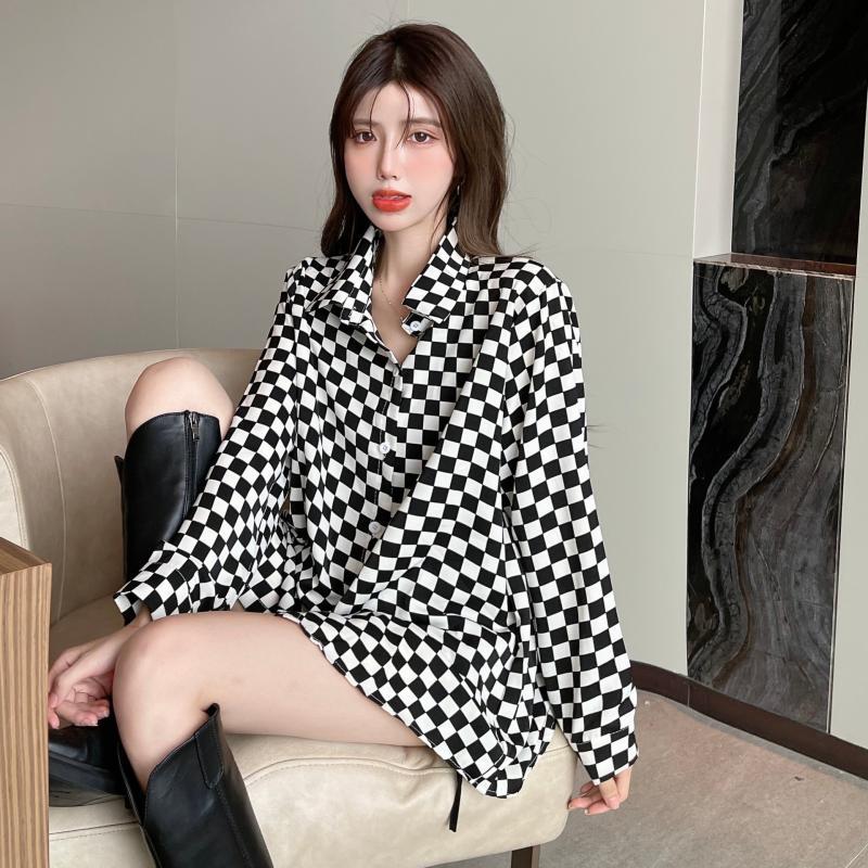 Polo Neck Plaid Button Loose H - Street Fashion Youth 评论和价格