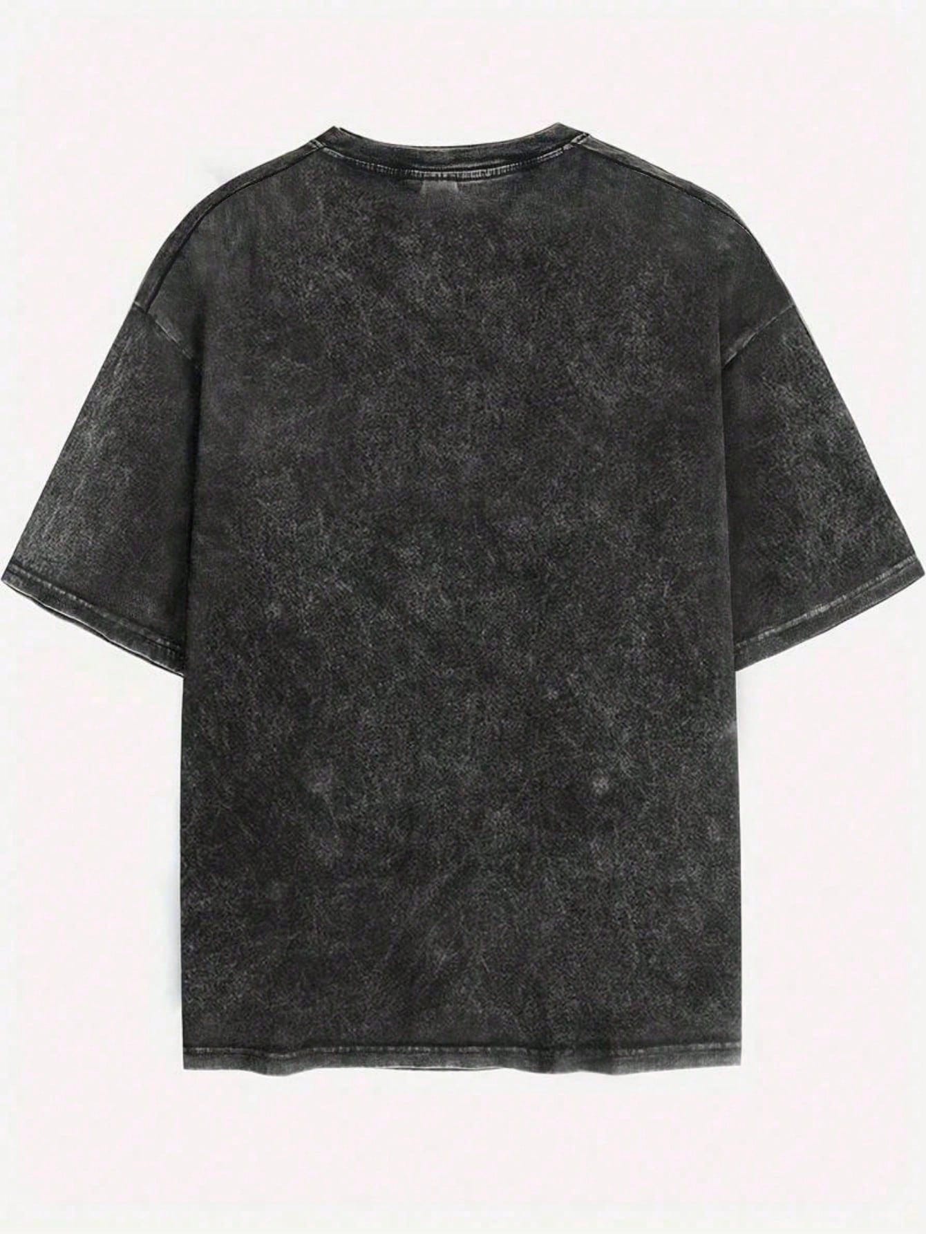 Men's Oversized Acid-Washed T- - Street Fashion Graffiti 评论和价格