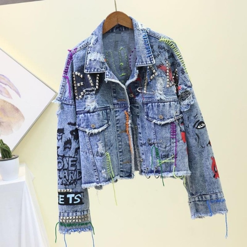 Trendy Graffiti Casual Denim S - Street Fashion Graffiti 评论和价格