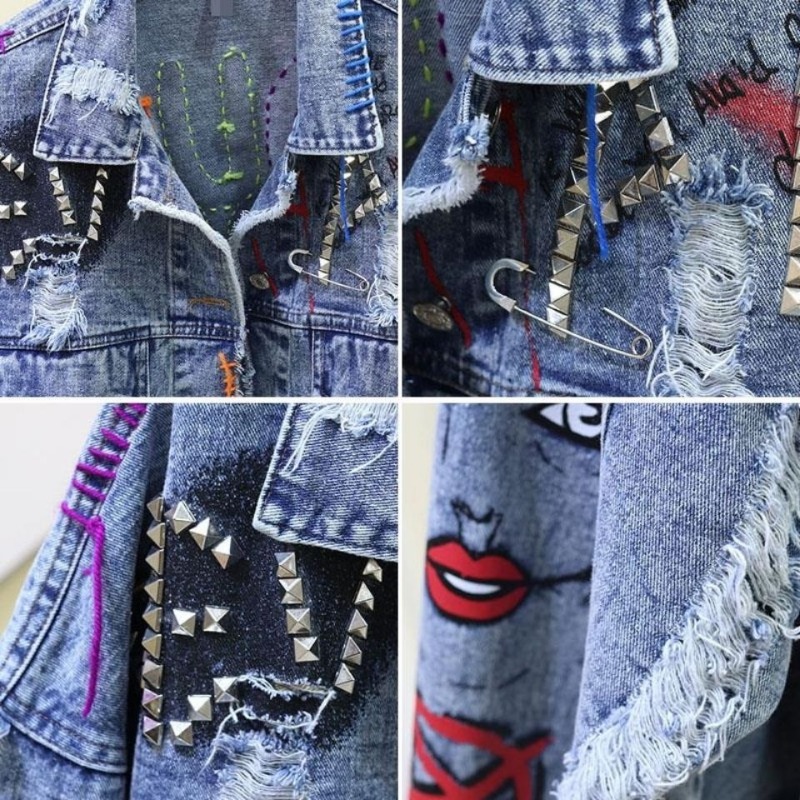 Trendy Graffiti Casual Denim S - Street Fashion Graffiti 评论和价格