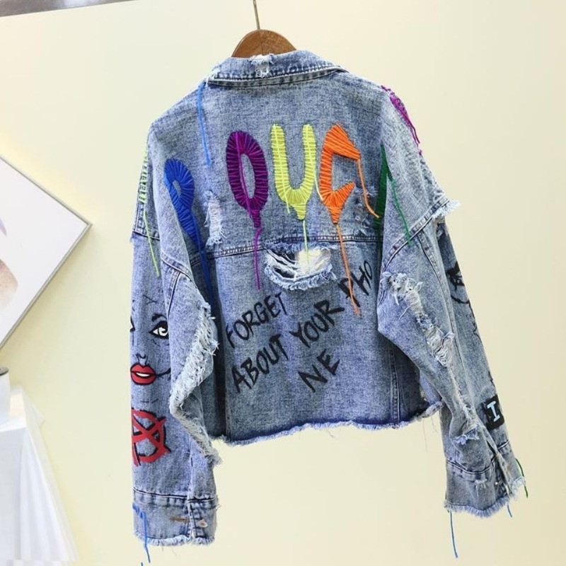 Trendy Graffiti Casual Denim S - Street Fashion Graffiti 评论和价格