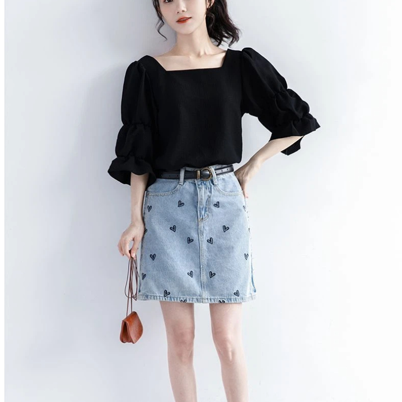 Pleated Short Sleeve Solid Kor - Street Fashion Youth 评论和价格